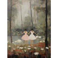 Wall Art Print Forest Ballet Oil Painting Bedroom Ballerinas Gracefully Dancing Lake Poster W12" x H16"