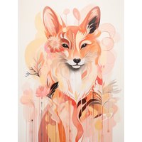 Artery8 Wall Art Print Floral Fox Spirit Animal Boho Calm Pastel Colour Artwork Orange Pink Abstract Woodland Creature Flowers Poster