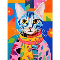 Wall Art Print Cat Caftan Artwork Bold Bright Vibrant Modern Folk Art Acrylic Painting Floral Pattern Poster