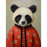 Wall Art Print Panda Cub Chinese Uniform Fun Bedroom Artwork Poster W12" x H16"