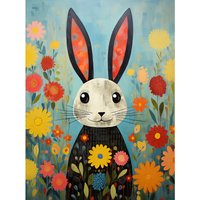 Wall Art Print Funny Bunny Modern Floral Rabbit Animal Artwork Bedroom or Nursery Poster W12" x H16"