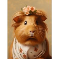 Artery8 Wall Art Print Cute Dressed Up Guinea Pig Girls Bedroom Artwork Poster in Brown | Size: W12" x H16"