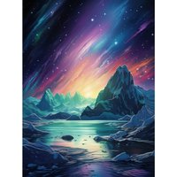 Artery8 Wall Art Print Purple Aurora Borealis Dawn in Antarctica Oil Painting Blue Green Enchanting Arctic Ice Fantasy Landscape Poster