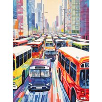 Artery8 Wall Art Print The Bus Lane by Adrienne Finch Busy Cityscape Traffic Artwork London New York LA Poster | Size: W12" x H16"