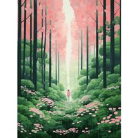 Artery8 Wall Art Print Mount Yoshino Cherry Blossom Tree Forest Bright Artwork Baby Pink Green Walk in Nature Trail Poster | Size: W12" x H16"