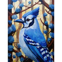 Artery8 Wall Art Print Blue Jay Geometric Artwork Wild Bird Perched on Tree Polygonal Forest Landscape Poster | Size: W18" x H24"
