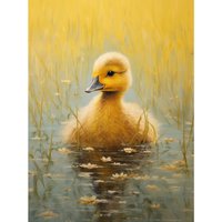 Wall Art Print Cute Ducking Countryside Pond Oil Painting Bedroom Duck Bright Artwork Poster W18" x H24"