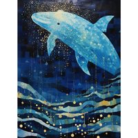 Artery8 Wall Art Print Blue Whale Breach in Winter Waters Moonlit Seascape Waves Poster | Size: W18" x H24"