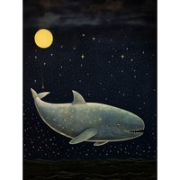 Wall Art Print Whale Breach at Full Moon Reach Stars Conceptual Artwork Bedroom Poster W18" x H24"