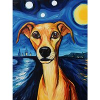 Artery8 Wall Art Print Van Goghs Dog Artwork Night Scene Full Moon Blue Brown Yellow Oil Painting Poster | Size: W18" x H24"