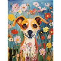 Artery8 Wall Art Print Chihuahua in the Wildflowers Artwork Colourful Meadow Dog Portrait Poster | Size: W18" x H24"