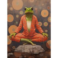 Artery8 Wall Art Print The Enlightened Frog Meditation Yogi Conceptual Artwork Green Coral Pink Yoga Mindfulness Poster | Size: W18" x H24"