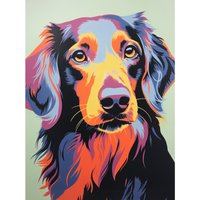 Artery8 Wall Art Print Long Haired Dachshund Dog Colourful Artwork Orange Blue Purple Pet Portrait Cute Poster | Size: W18" x H24"