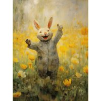 Wall Art Print Tulips & Rabbit Watercolour Fun Nursery Artwork Poster W18" x H24"
