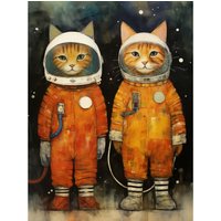 Wall Art Print Cosmic Cats Outer Space Moon Walk Fun Bedroom Artwork Poster W18" x H24"