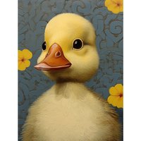 Wall Art Print Duckling Flowers Oil Painting Bedroom Nursery Duck Poster W18" x H24"