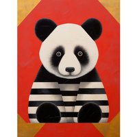 Wall Art Print Panda Stripes Fun Bedroom Nursery Bright Bold Artwork Red White Poster W18" x H24"