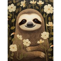 Artery8 Wall Art Print Sloth with Jasmine & Anemone Flowers Elegant Artwork Poster in Black | Size: W18" x H24"