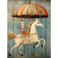 Wall Art Print Folk Art Whimsical Carousel Fairground Bedroom Artwork Soft Pastel Horse Poster W18" x H24"