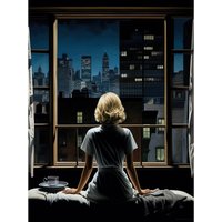 Artery8 Wall Art Print Alfred Hitchcock Rear Window Inspired Hyperrealist Painting Watching Neighbours at Night Poster in Black | Size: W18" x H24"