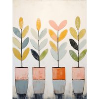 Artery8 Wall Art Print Plant Pots Simple Pastel Colour Oil Painting Bright Pink Green Blue Boho Artwork Poster | Size: W18" x H24"
