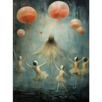 Artery8 Wall Art Print The Jellyfish Ballet Whimsical Surreal Underwater Dance Artwork Poster | Size: W18" x H24"