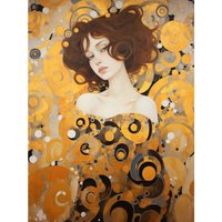 Artery8 Wall Art Print Woman Portrait Gustav Klimt Style Oil Painting Gold Brown Artist Muse Art Nouveau Artwork Poster in Yellow | Size: W18" x H24"