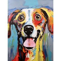 Artery8 Wall Art Print Colourful Dog Portrait Artwork by Jason Brydson Happy Face Oil Painting Bold Bright Vibrant Poster | Size: W24" x H32"
