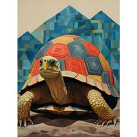 Artery8 Wall Art Print Geometric Turtle Colourful Hexagon Scutes Shell Pattern Tortoise Bathroom Nautical Theme Poster in Blue | Size: W24" x H32"