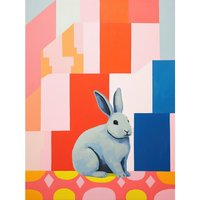 Artery8 Wall Art Print Fat White Rabbit Bold Pop Art Colourful Conceptual Modern Artwork Poster | Size: W24" x H32"