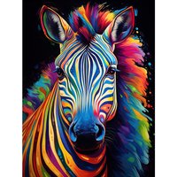 Artery8 Wall Art Print Rainbow Striped Zebra Colourful Vibrant Bold Psychedelic Neon Impact Artwork Poster | Size: W24" x H32"