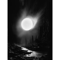 Artery8 Wall Art Print Solar Flares Dramatic Fantasy Landscape Black & White Surreal Hades Underworld Artwork Poster in Grey | Size: W24" x H32"
