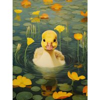 Wall Art Print Whirlpool Duckling Lily Pads & Flowers Bedroom Nursery Artwork Poster W24" x H32"