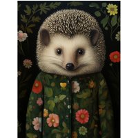 Wall Art Print Hedgehog Hedgerow Floral Jacket Cute Bedroom Artwork Poster W24" x H32"