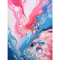 Artery8 Wall Art Print Fluid Paint Acrylic Pouring Abstract Artwork Pink Blue Flowing Colours Poster | Size: W24" x H32"