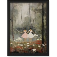 Artery8 Wall Art Print Forest Ballet Oil Painting Kids Bedroom Ballerinas Gracefully Dancing by a Lake Artwork Framed A4 in