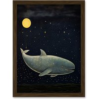 Artery8 Wall Art Print Whale Breach at Full Moon Reach for the Stars Conceptual Artwork Kids Bedroom Artwork Framed A4 in Brown