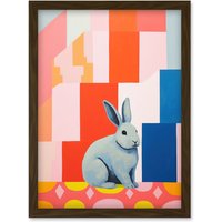 Artery8 Wall Art Print Fat White Rabbit Bold Pop Art Colourful Conceptual Modern Artwork Framed A4 in Brown