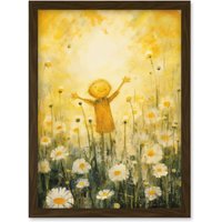 Artery8 Wall Art Print Sunshine Happiness & Flowers Everywhere Simple Kids Bedroom Nursery Artwork Framed A4 in Brown
