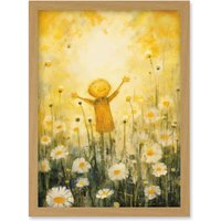 Artery8 Wall Art Print Sunshine Happiness & Flowers Everywhere Simple Kids Bedroom Nursery Artwork Framed A4 in Light Oak