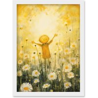 Artery8 Wall Art Print Sunshine Happiness & Flowers Everywhere Simple Kids Bedroom Nursery Artwork Framed A4 in White