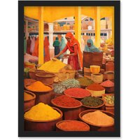 Artery8 Wall Art Print The Spice Market Asian Herbs & Spices Colourful Kitchen Artwork Framed A4 in Black