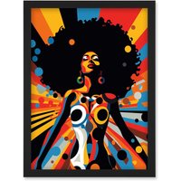Artery8 Wall Art Print Afro Caribbean Woman Colour Explosion Modern Strong Matriarch Bright Bold Colourful Artwork Framed A4 in Black