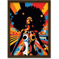 Artery8 Wall Art Print Afro Caribbean Woman Colour Explosion Modern Strong Matriarch Bright Bold Colourful Artwork Framed A4 in Brown