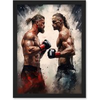 Artery8 Wall Art Print Cage Fight Oil Paint Artwork Combat Mixed Martial Arts Boxing Wrestling Artwork Framed A4 in Black