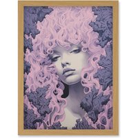 Artery8 Wall Art Print Tree Nymph Lavender Purple Pink Woodland Forest Spirit Conceptual Artwork Framed A4 in Light Oak