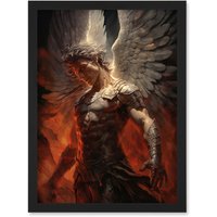 Artery8 Wall Art Print Archangel Michael Powerful Warrior Conceptual Artwork Champion of Justice Armour Angel Wings Artwork Framed A4 in Black