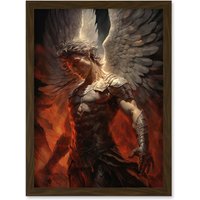 Artery8 Wall Art Print Archangel Michael Powerful Warrior Conceptual Artwork Champion of Justice Armour Angel Wings Artwork Framed A4 in Brown