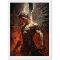 Artery8 Wall Art Print Archangel Michael Powerful Warrior Conceptual Artwork Champion of Justice Armour Angel Wings Artwork Framed A4 in White