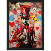 Artery8 Wall Art Print The King of Hearts Modern Magician Magical Artwork Playing Cards Artwork Framed A4 in Black